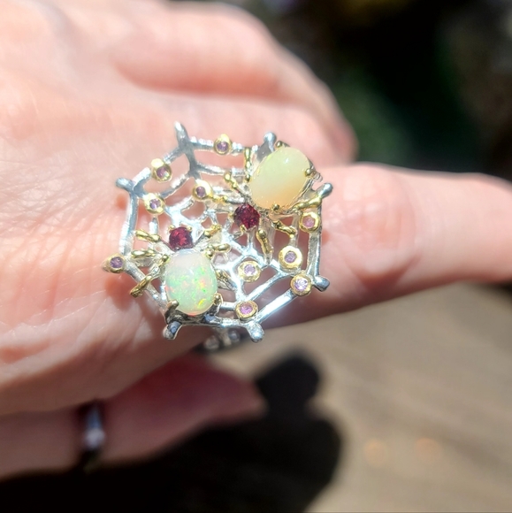 Incredible Opal Set Sterling Spiders Amethyst & Ruby earrings &ring size 8 - Picture 6 of 15